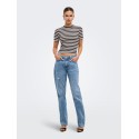 ONLY Lupe kortærmet stribet t-shirt - Seal Brown BLUE STRIPE