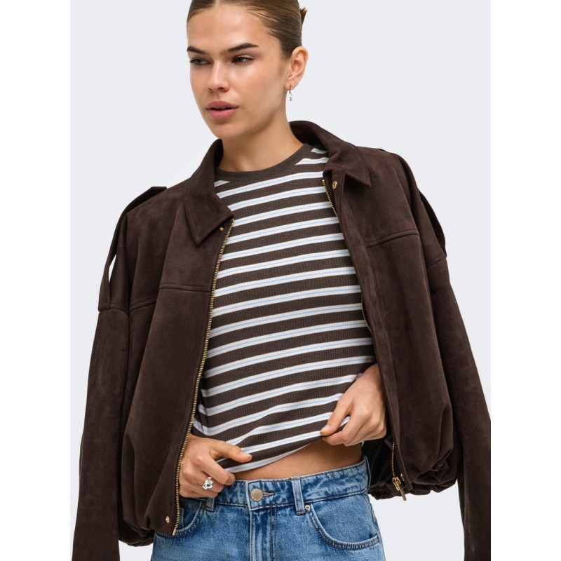 ONLY Lupe kortærmet stribet t-shirt - Seal Brown BLUE STRIPE