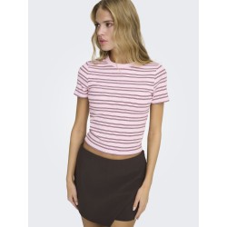 ONLY Lupe kortærmet stribet T-shirt - Pink Lady Burgundy Stribes