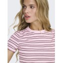 ONLY Lupe kortærmet stribet t-shirt - Pink Lady BURGUNDY STRIBES