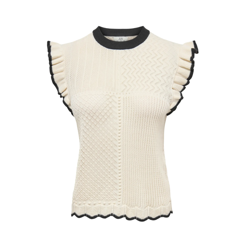 JDY Violet strik flæse pullover - Birch/ Black