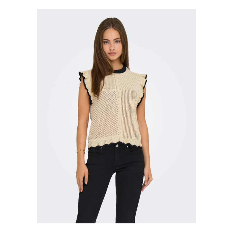 JDY Violet strik flæse pullover - Birch/ Black