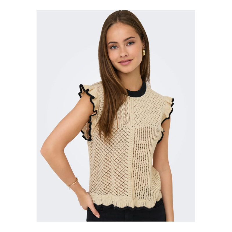 JDY Violet strik flæse pullover - Birch/ Black
