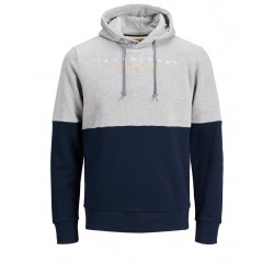 JACK & JONES SWEAT HOODIE - LIGHT GREY/ NAVY BLAZER
