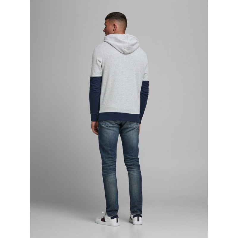 JACK & JONES SWEAT HOODIE - LIGHT GREY/ NAVY BLAZER