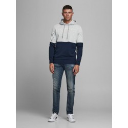JACK & JONES SWEAT HOODIE - LIGHT GREY/ NAVY BLAZER