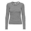 JDY Fransiska langærmet stribet rund hals bluse - Cloud Dancer BLACK