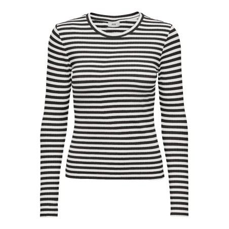 JDY Fransiska langærmet stribet rund hals bluse - Cloud Dancer BLACK