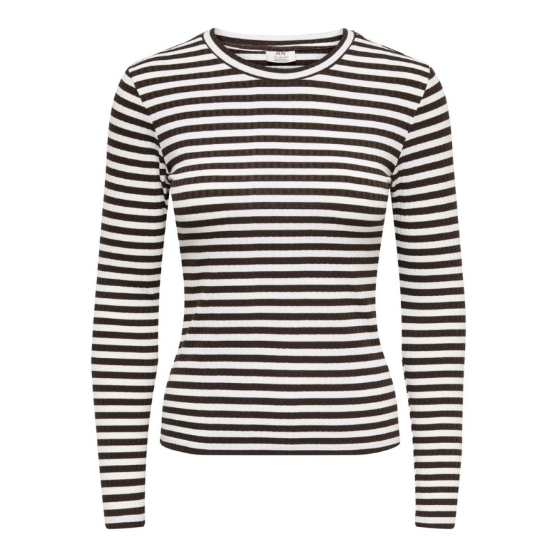 JDY Fransiska langærmet stribet rund hals bluse - Cloud Dancer COFFEE BEAN