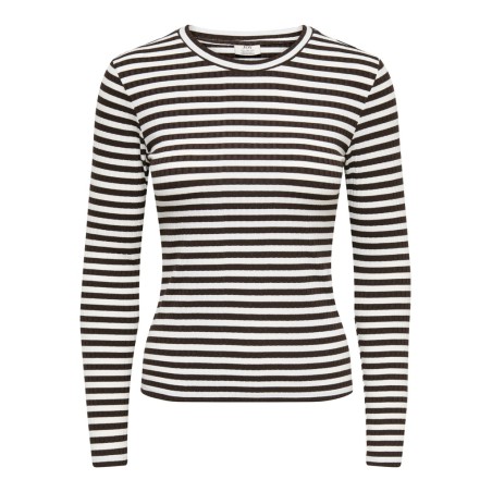 JDY Fransiska langærmet stribet rund hals bluse - Cloud Dancer COFFEE BEAN