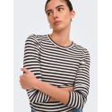 JDY Fransiska langærmet stribet rund hals bluse - Cloud Dancer COFFEE BEAN