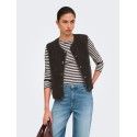 JDY Fransiska langærmet stribet rund hals bluse - Cloud Dancer COFFEE BEAN