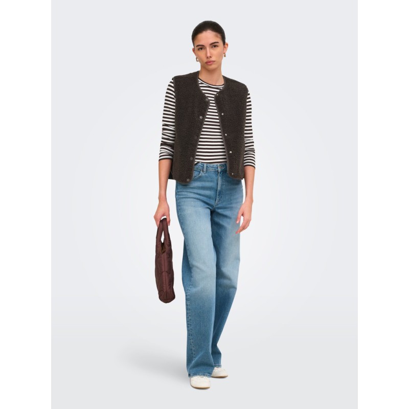 JDY Fransiska langærmet stribet rund hals bluse - Cloud Dancer COFFEE BEAN