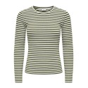 JDY Fransiska langærmet stribet rund hals bluse - Cloud Dancer DARK OLIVE