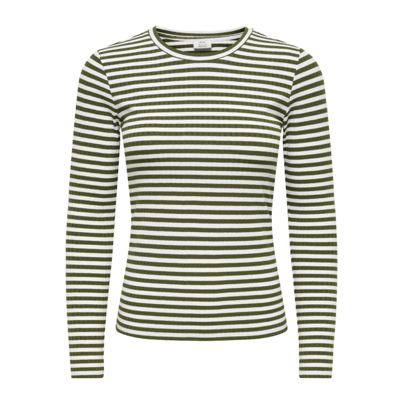 JDY Fransiska langærmet stribet rund hals bluse - Cloud Dancer DARK OLIVE