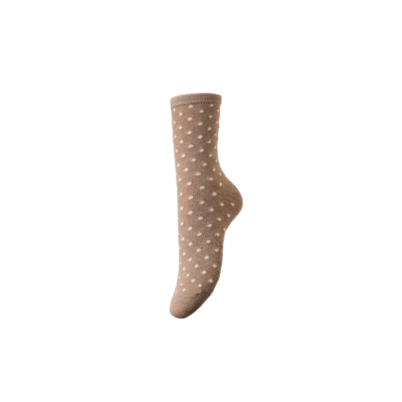 PIECES Ebby glimmer lang prikket strømper - Natural BIRCH DOTS
