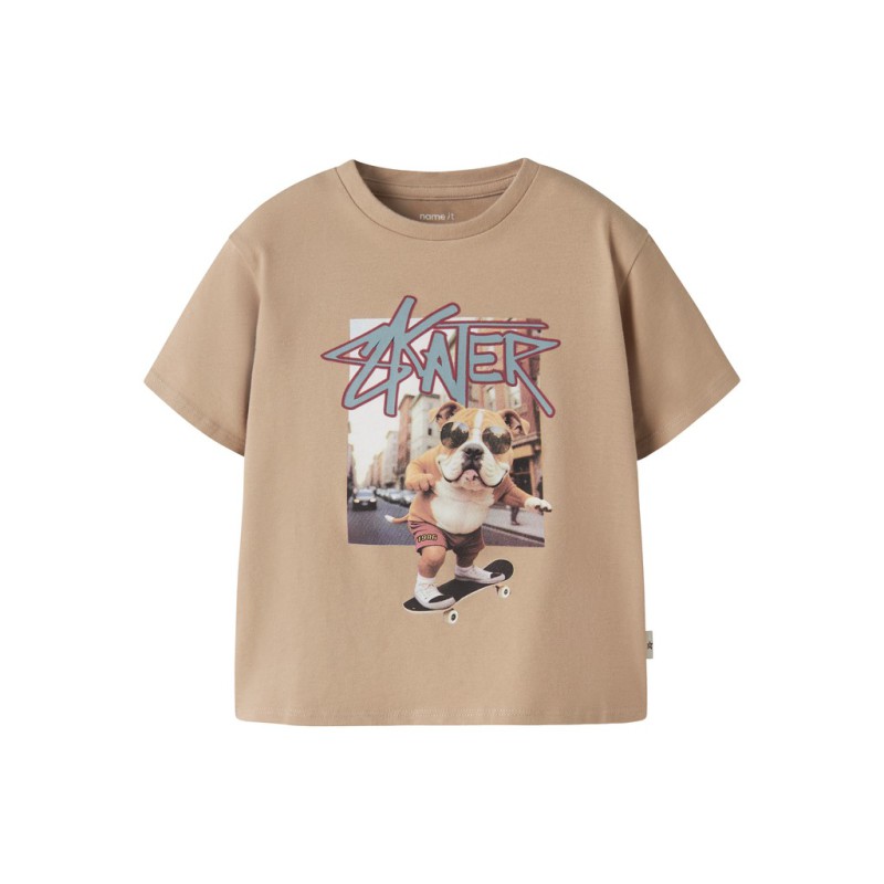 NAME IT Mini Laus kortærmet regular t-shirt - Sesame