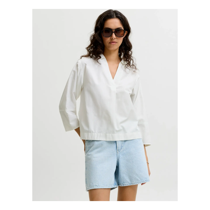 JJXX Caro poplin langærmet bluse - Blanc de Blanc