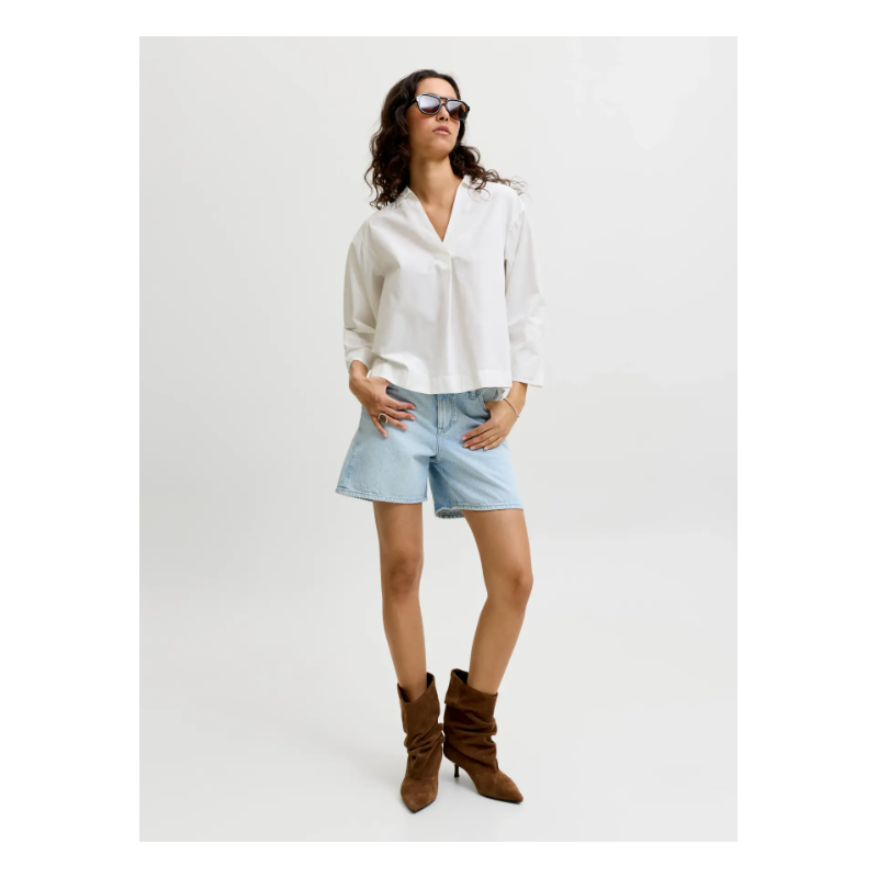 JJXX Caro poplin langærmet bluse - Blanc de Blanc