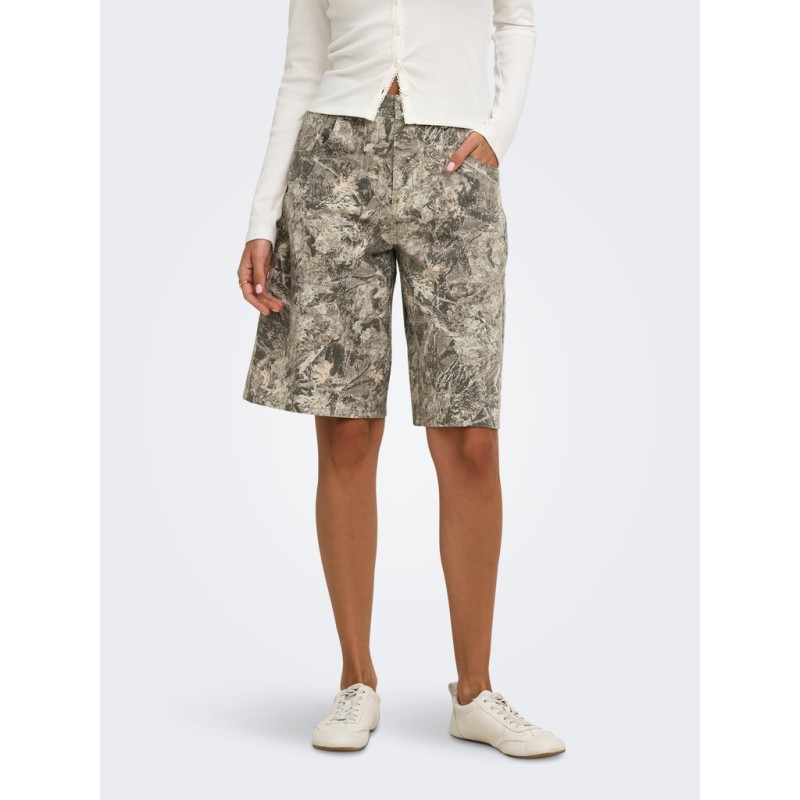 ONLY Banu højtaljet camoflage bermuda shorts - Smokey Olive