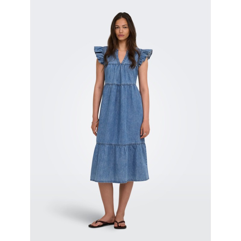 ONLY Shania flæse midi denim kjole - Medium Blue Denim