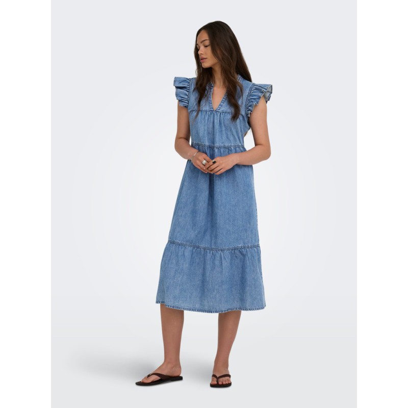 ONLY Shania flæse midi denim kjole - Medium Blue Denim