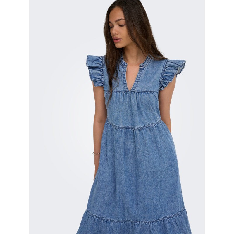 ONLY Shania flæse midi denim kjole - Medium Blue Denim
