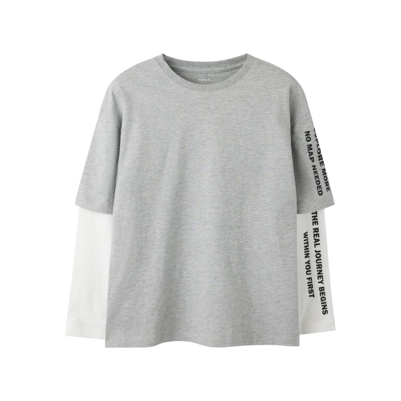 NAME IT KIDS Lauge langærmet relaxed top - Grey Melange