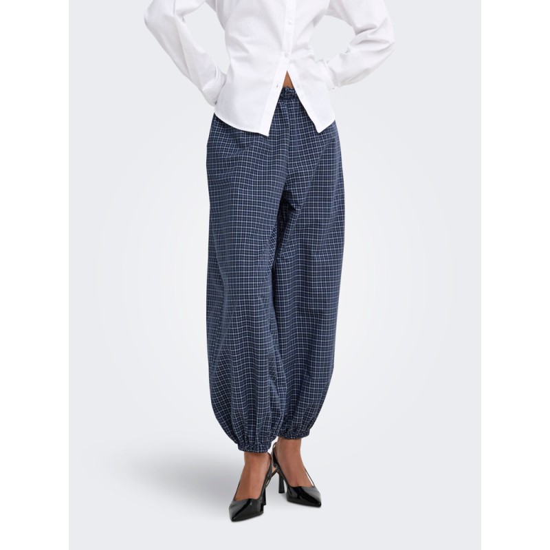 JDY Peggy mellemtaljet ternet ballon bukser - Navy Blazer