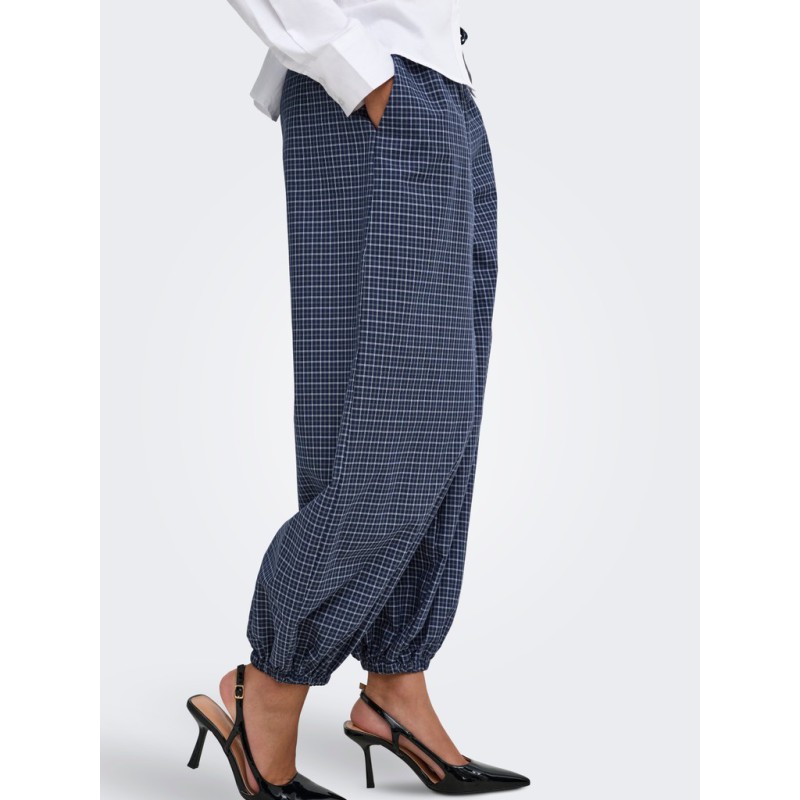 JDY Peggy mellemtaljet ternet ballon bukser - Navy Blazer