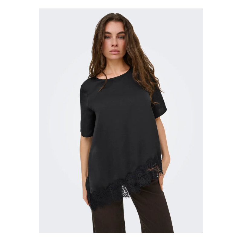 JDY Urba kortærmet asymmetrisk t-shirt - Sort