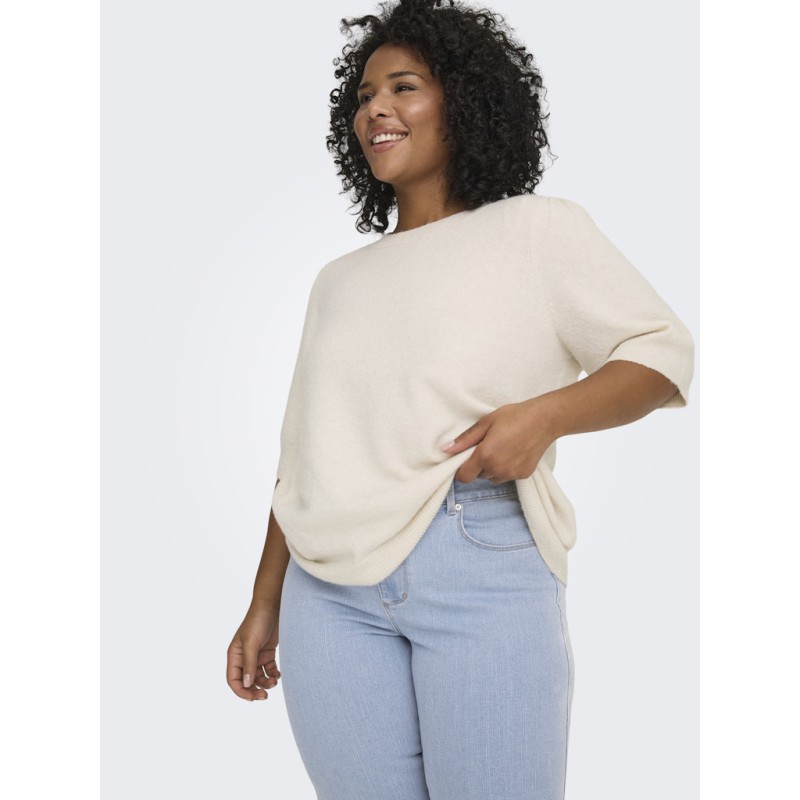 ONLY CARMAKOMA Rica 2/4 strik Top - Birch Melange