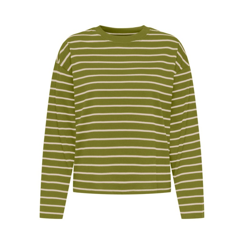 ONLY Happy langærmet stribet t-shirt - Cardamom Seed SANDSHELL