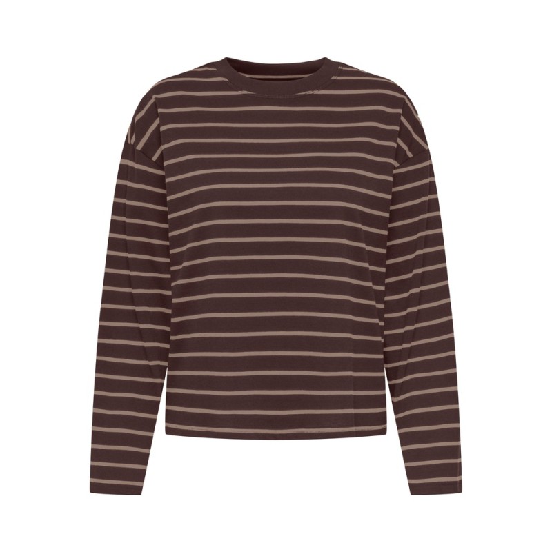 ONLY Happy langærmet stribet t-shirt - Coffee Bean TAUPE GRAY