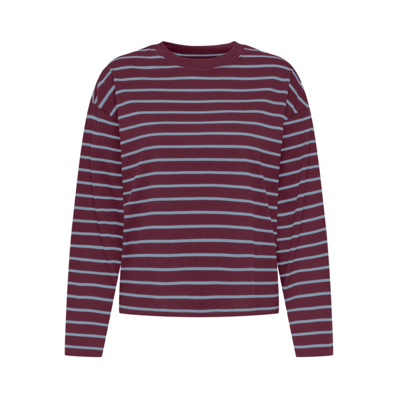 ONLY Happy langærmet stribet t-shirt - Fig DUSTY BLUE