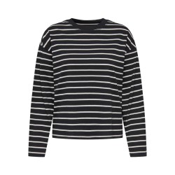 ONLY Happy langærmet stribet t-shirt - Sort CLOUD DANCER
