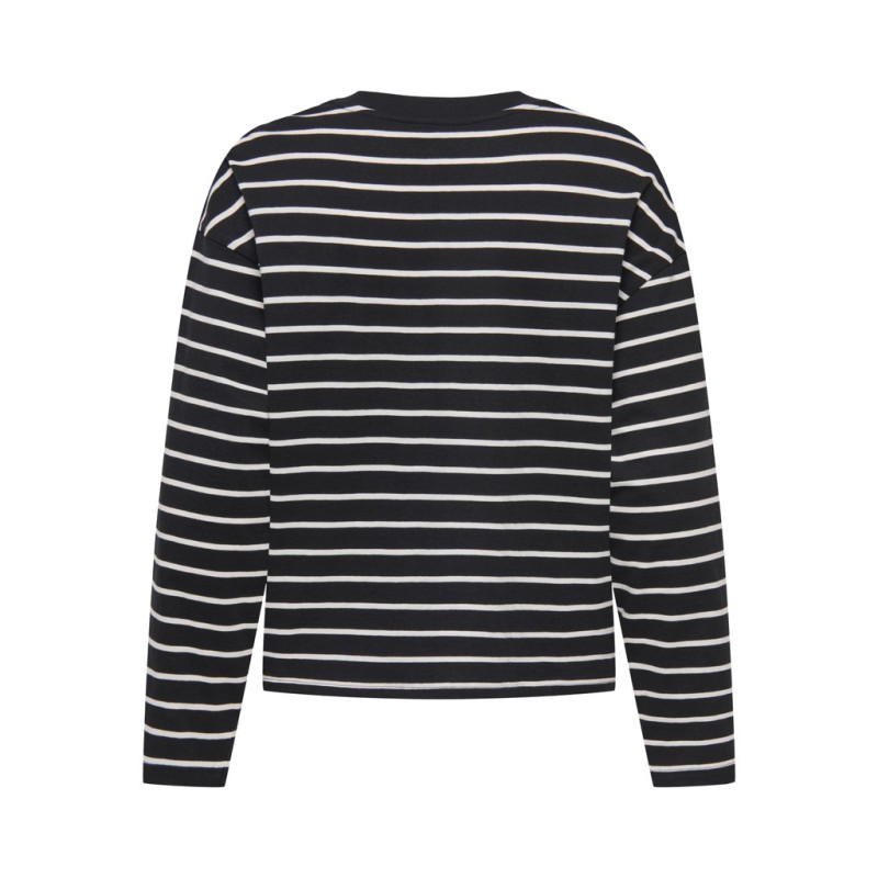 ONLY Happy langærmet stribet t-shirt - Sort CLOUD DANCER