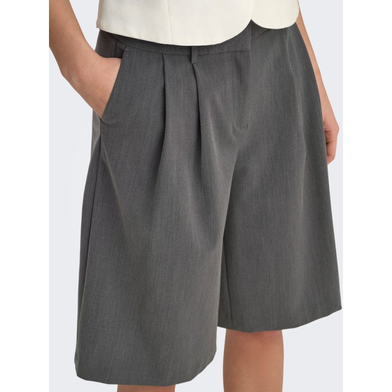 ONLY Alina mellemtalje bermuda lange shorts - Medium Grey Melange LONG