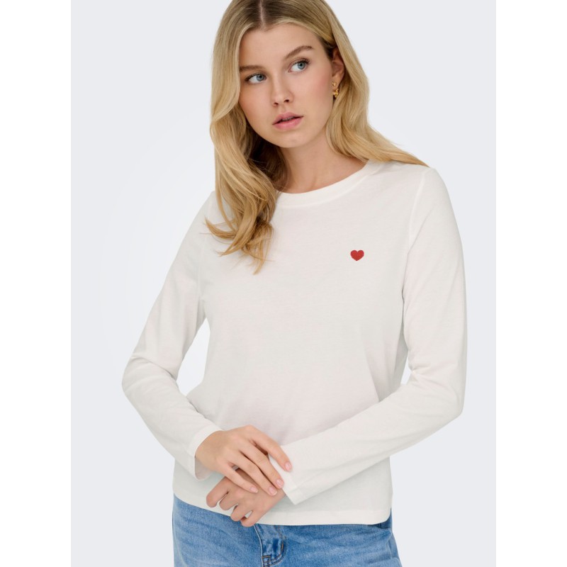 JDY Pisa langærmet print bluse - Cloud Dancer BITTERSWEET HEART