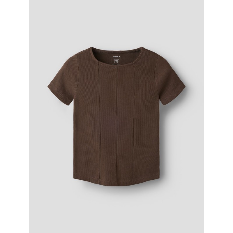 NAME IT Kids Lena kortærmet slim top - Chocolate Brown