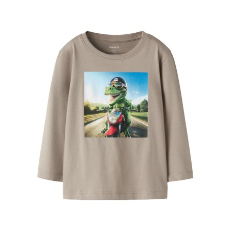 NAME IT Mini Voto langærmet bluse - Vintage Khaki DINO MOTORCYCLE