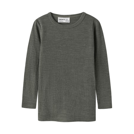 NAME IT Mini Wax uld rib langærmet bluse - Mulled Basil