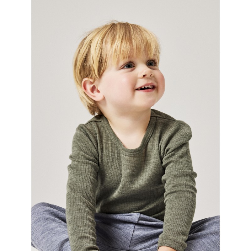 NAME IT Mini Wax uld rib langærmet bluse - Mulled Basil