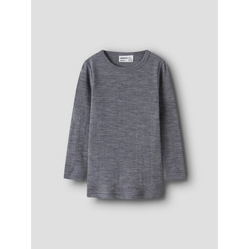 NAME IT Mini Wax uld rib langærmet bluse -  Folkstone Gray