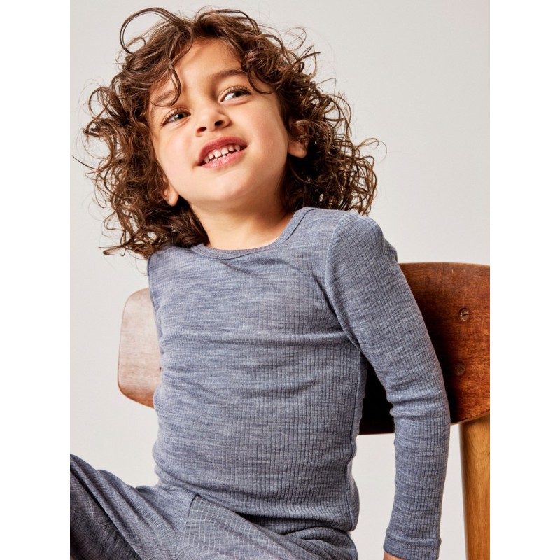 NAME IT Mini Wax uld rib langærmet bluse -  Folkstone Gray