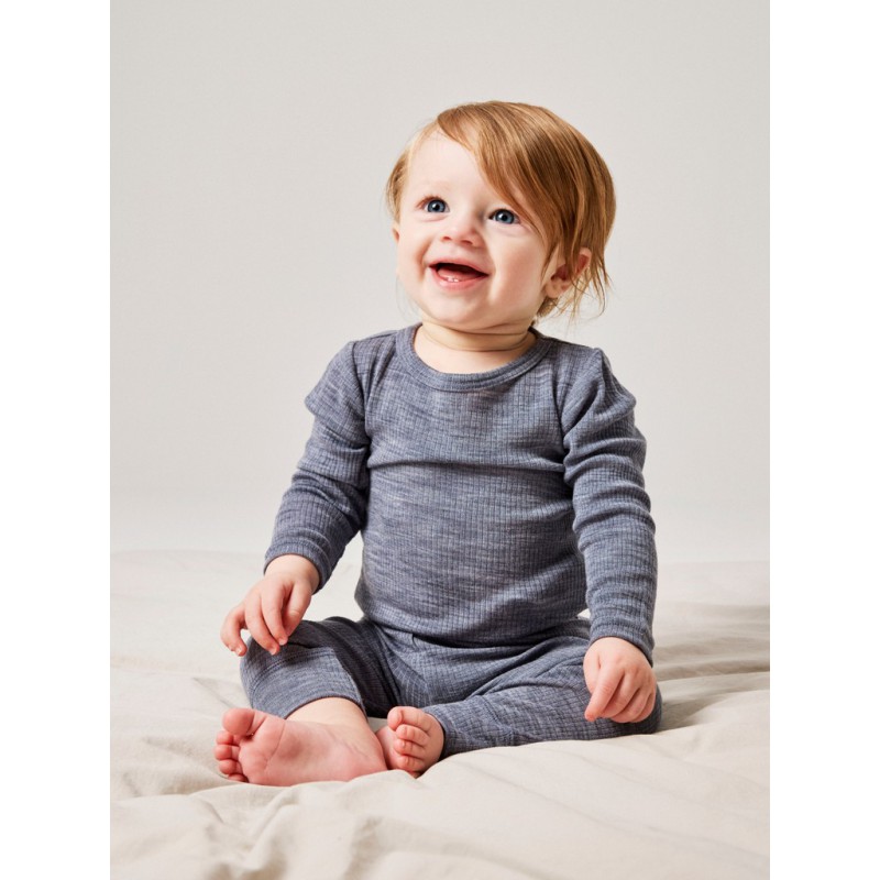 NAME IT BABY Wax langærmet uld bodystocking - Folkstone Gray
