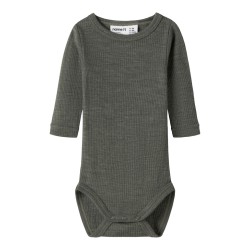 NAME IT BABY Wax langærmet uld bodystocking - Mulled Basil