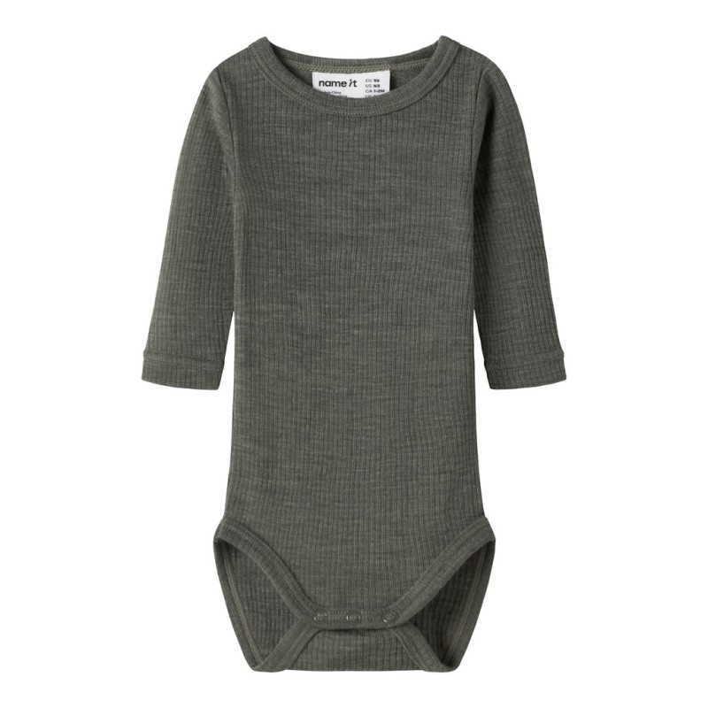 NAME IT BABY Wax langærmet uld bodystocking - Mulled Basil