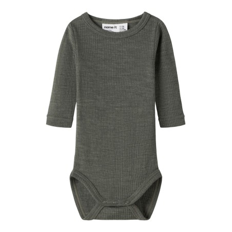 NAME IT BABY Wax langærmet uld bodystocking - Mulled Basil