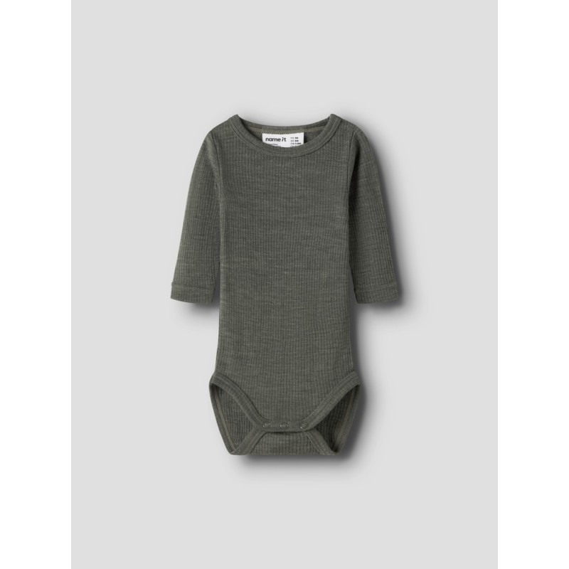 NAME IT BABY Wax langærmet uld bodystocking - Mulled Basil